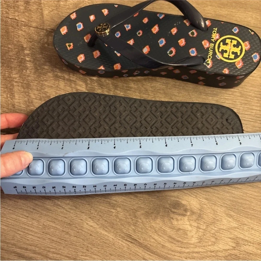 Tory Burch Navy Blue Fresh Blueberry Wild Pansy Flip Flops